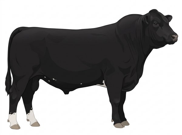 Black with a few white spots and ticking in the white Purebred Maine-Anjou Bull