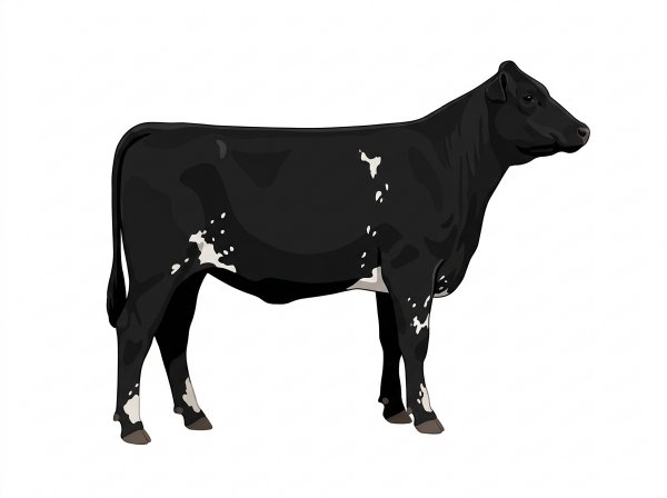 Black with a few white spots and ticking in the white Purebred Maine-Anjou Heifer