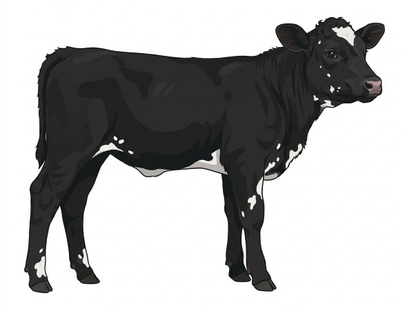 Black with a few white spots and ticking in the white Purebred Simmental Cow