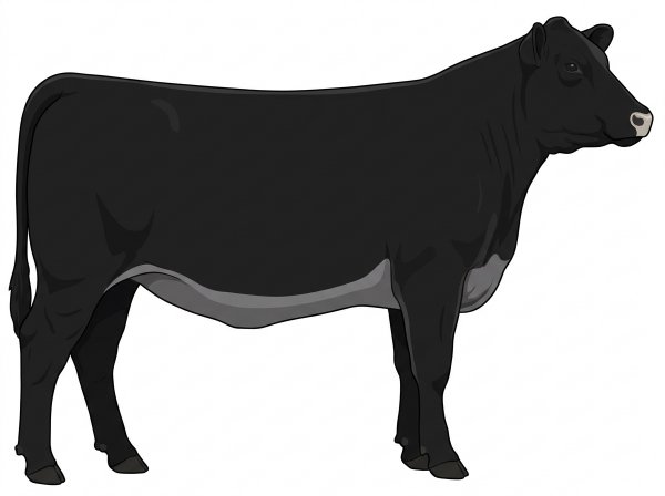 Black with a pale muzzle ring and lighter underline Red Angus Cross Heifer