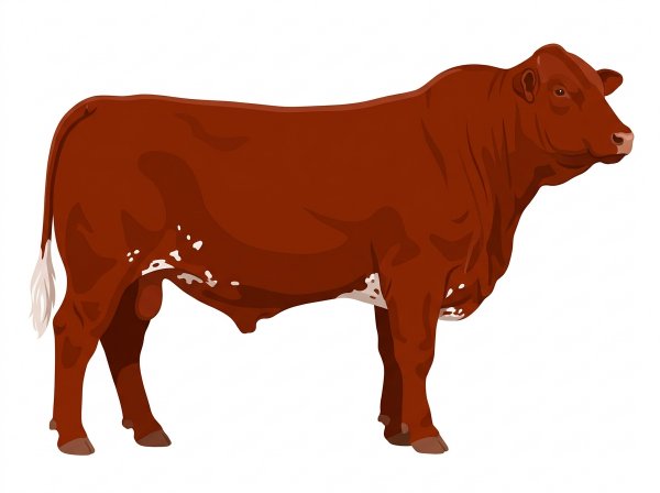 Red with a few white spots and ticking in the white Santa Gertrudis Bull