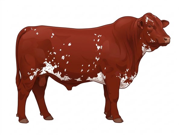 Red with white spots and ticking in the white Santa Gertrudis Bull