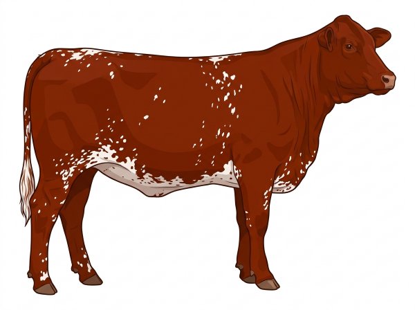 Red with white spots and ticking in the white Santa Gertrudis Heifer