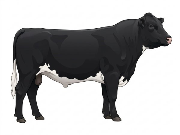 Black with a few white spots Shorthorn Cross Bull