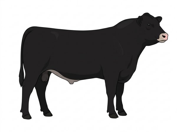 Black with a pale muzzle ring and lighter underline Shorthorn Cross Bull