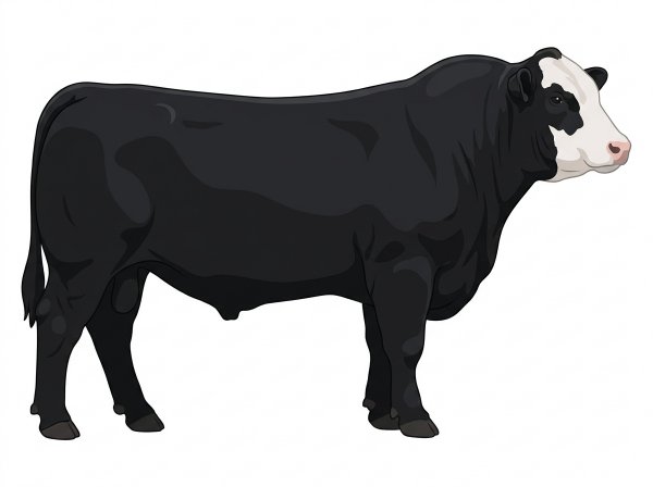 Black with a partial white face Shorthorn Cross Bull