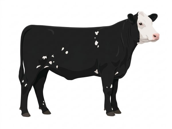 Black with a white face and a few white spots Shorthorn Cross Heifer