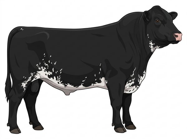 Black with ticking in the white Shorthorn Cross Bull