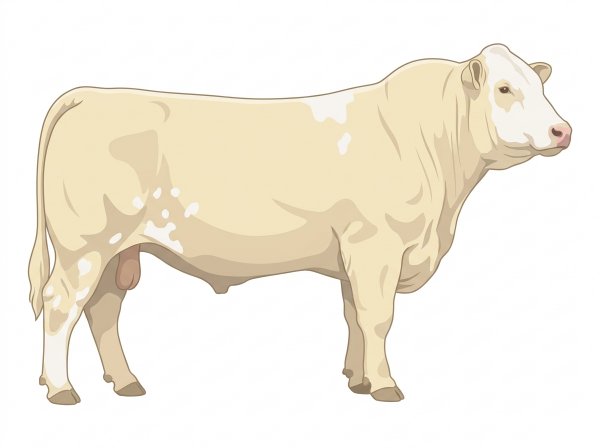 Cream with a white face and a few white spots Shorthorn Cross Bull