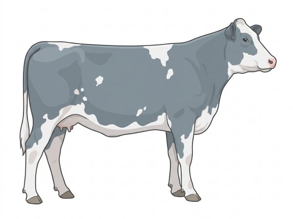 Light blue roan with a partial white face and a few white spots Shorthorn Cross Cow