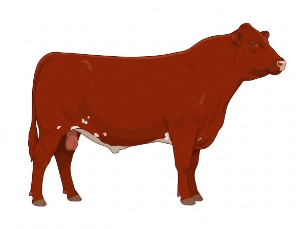 Red with a few white spots Shorthorn Cross Bull