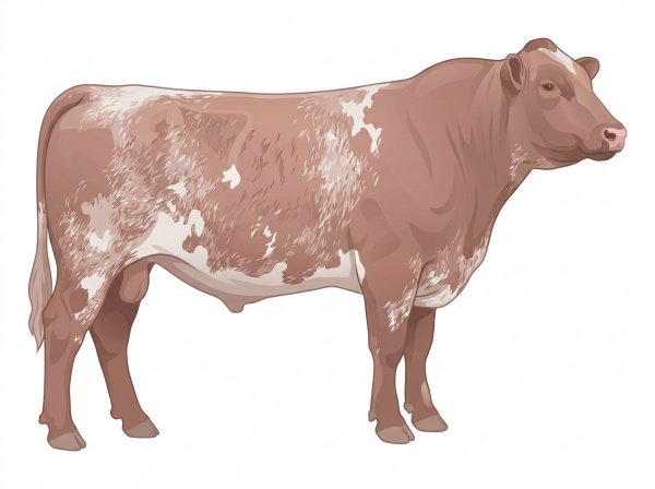 Heavy red roan with a few white spots Shorthorn Bull