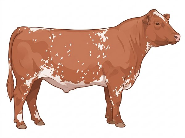 Light red roan with white spots and ticking in the white Shorthorn Steer