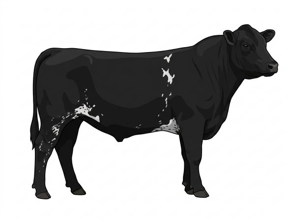 Black with a few white spots and ticking in the white Shorthorn Plus Bull