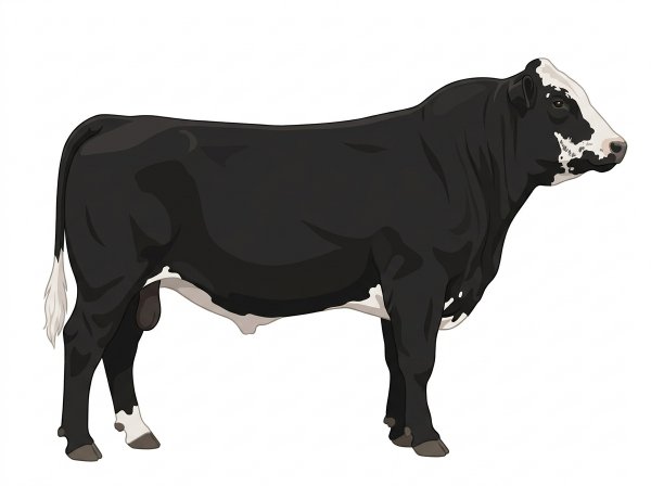 Black with a partial white face, a few white spots and ticking in the white Shorthorn Plus Bull