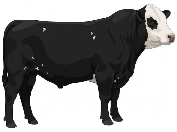 Black with a partial white face and a few white spots Shorthorn Plus Bull
