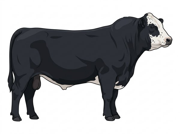 Black with a partial white face and ticking in the white Shorthorn Plus Bull