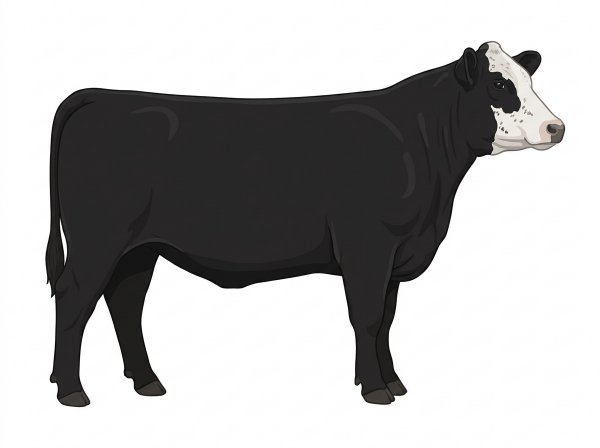 Black with a partial white face and ticking in the white Shorthorn Plus Heifer