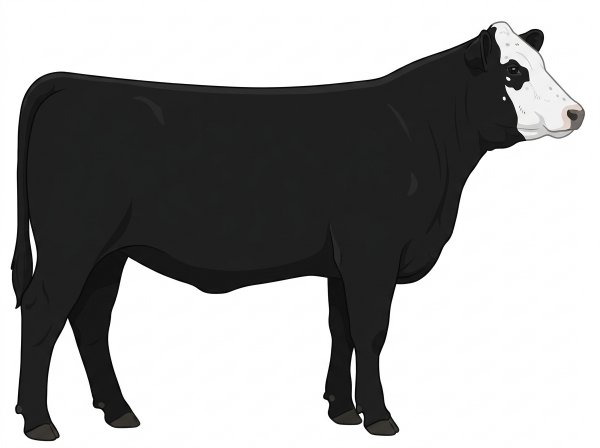 Black with a white face, a few white spots and ticking in the white Shorthorn Plus Heifer