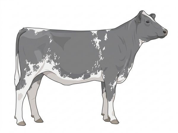 Blue roan with white spots and ticking in the white Shorthorn Plus Heifer
