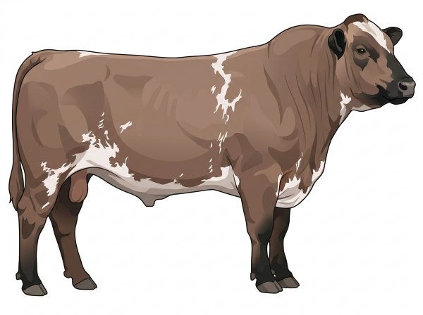 Brown roan with black points and white spots Shorthorn Plus Bull