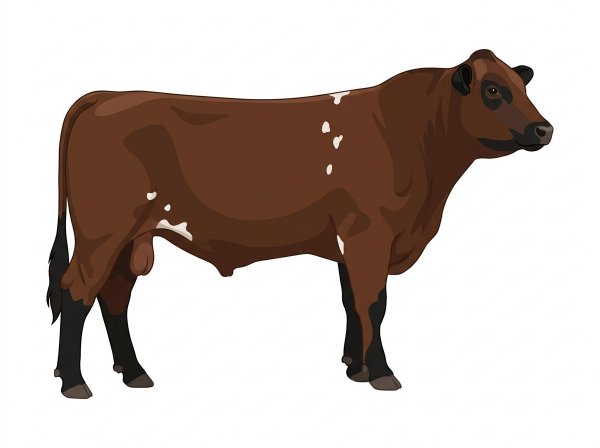 Brown with black points and a few white spots Shorthorn Plus Bull