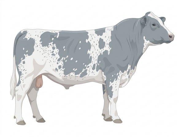 Heavy blue roan with a few white spots and ticking in the white Shorthorn Plus Bull