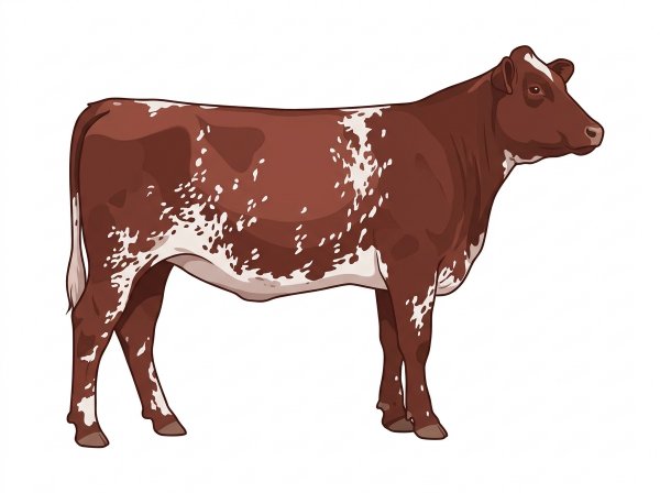 Heavy red roan with white spots and ticking in the white Shorthorn Plus Heifer