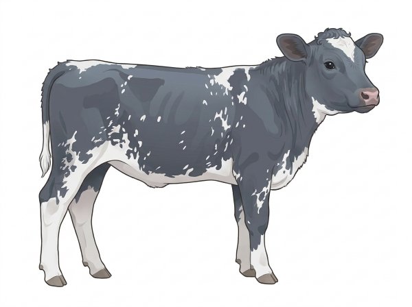 Light blue roan with a few white spots and ticking in the white Shorthorn Plus Bull