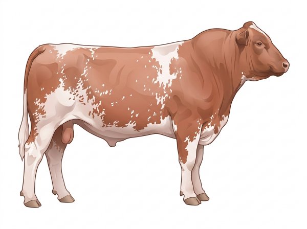 Light red roan with white spots and ticking in the white Shorthorn Plus Bull