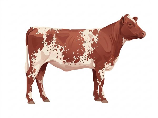 Red roan with a few white spots and ticking in the white Shorthorn Plus Heifer