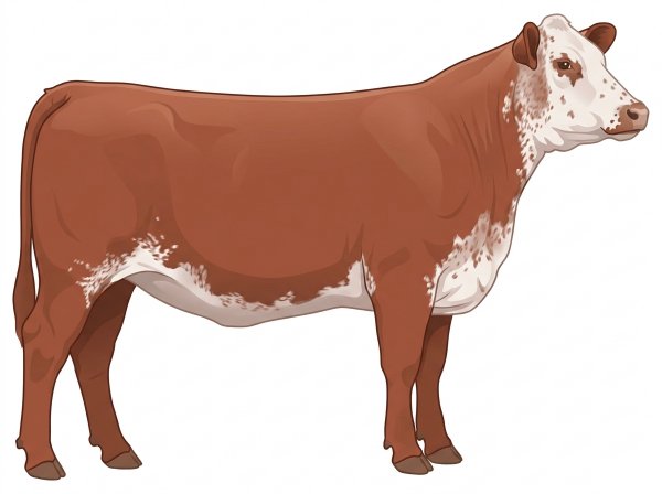 Red roan with a partial white face, a few white spots and ticking in the white Shorthorn Plus Heifer