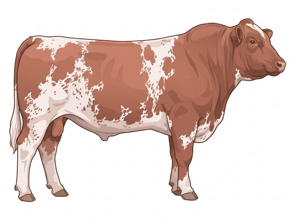 Red roan with a partial white face and ticking in the white Shorthorn Plus Bull