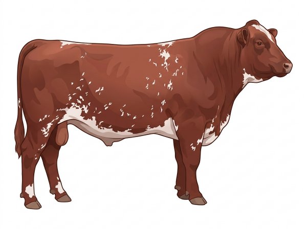 Red roan with a white face Shorthorn Plus Bull