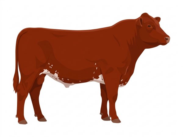 Red with a few white spots and ticking in the white Shorthorn Plus Bull