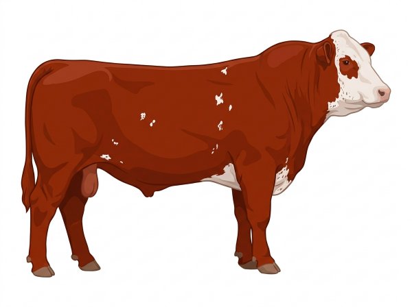 Red with a white face, a few white spots and ticking in the white Shorthorn Plus Bull