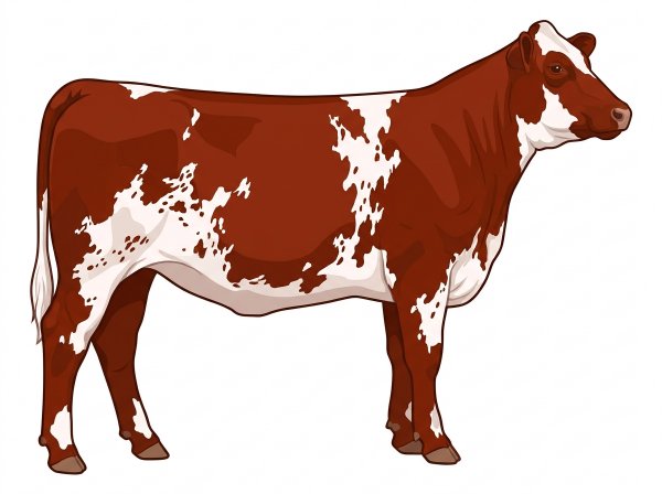 Red with white in large patches and ticking in the white Shorthorn Plus Heifer