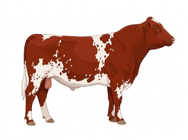 Red with white spots and ticking in the white Shorthorn Plus Bull