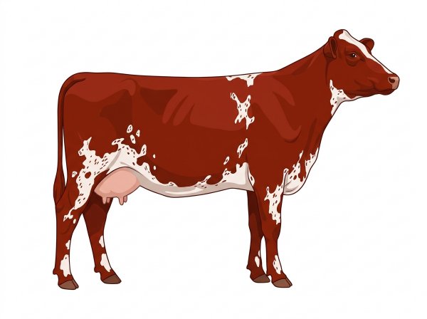 Red with white spots and ticking in the white Shorthorn Plus Cow