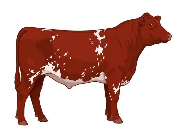 Red with white spots and ticking in the white Shorthorn Plus Steer