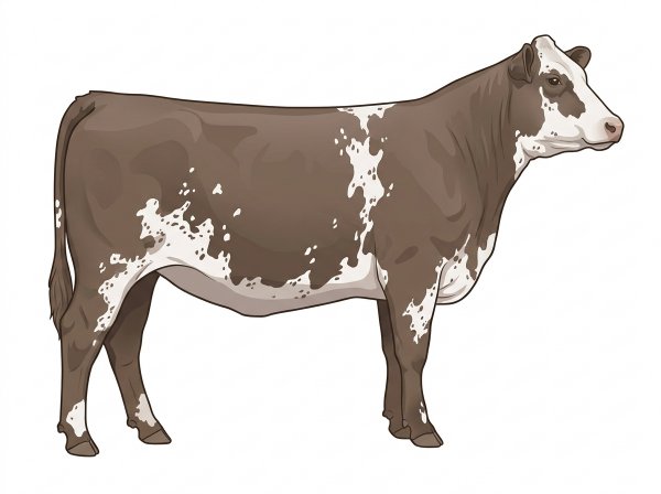 Smoky with white spots and ticking in the white Shorthorn Plus Heifer