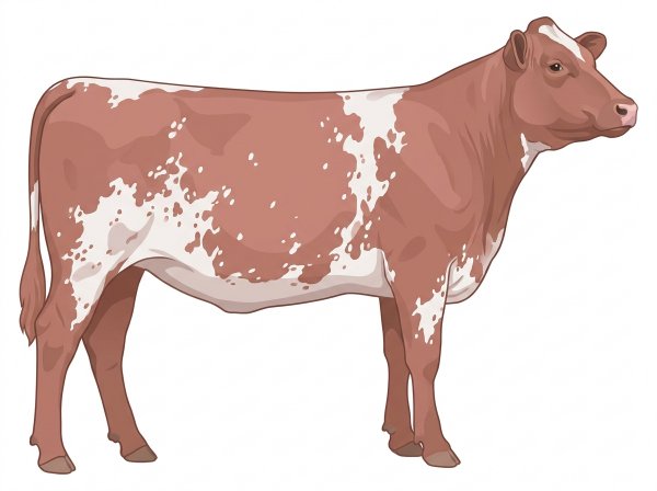 Red roan with a few white spots and ticking in the white Shorthorn Heifer