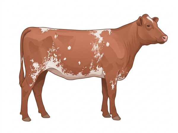 Red roan with a few white spots Shorthorn Heifer