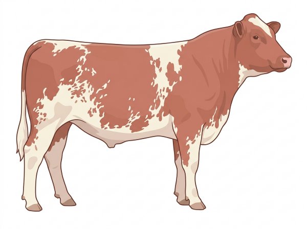 Red roan with ticking in the white Shorthorn Steer