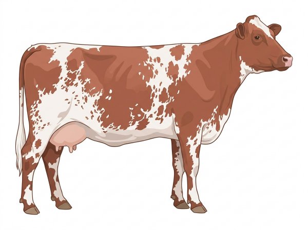 Red roan with white in large patches and ticking in the white Shorthorn Cow