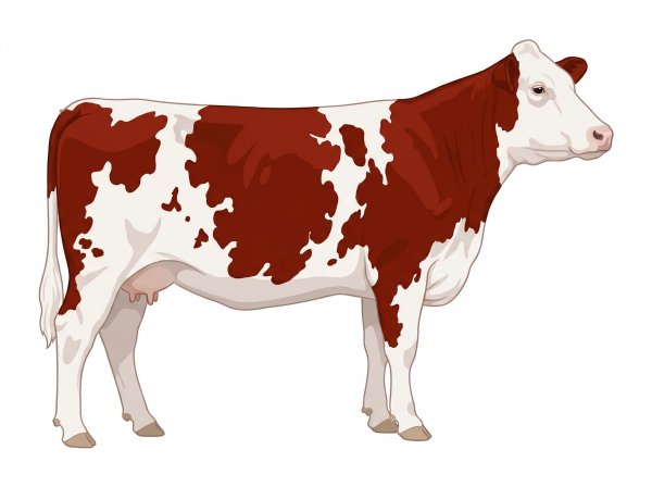 Red with colored patches on a mostly white body Shorthorn Cow