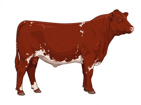 Red with white spots and ticking in the white Shorthorn Steer