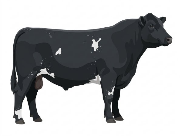 Black with a few white spots and ticking in the white SimAngus Bull