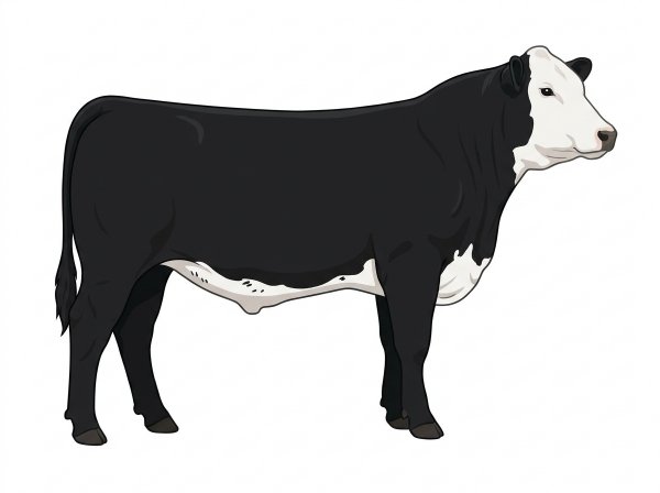 Black with a full white face, white brisket and underline and ticking in the white SimAngus Steer