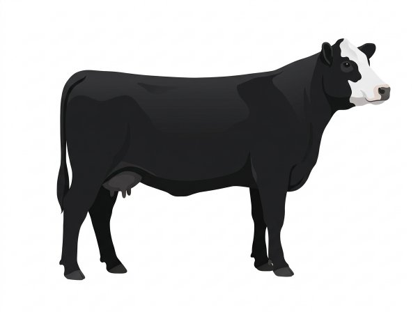 Black with a partial white face SimAngus Cow